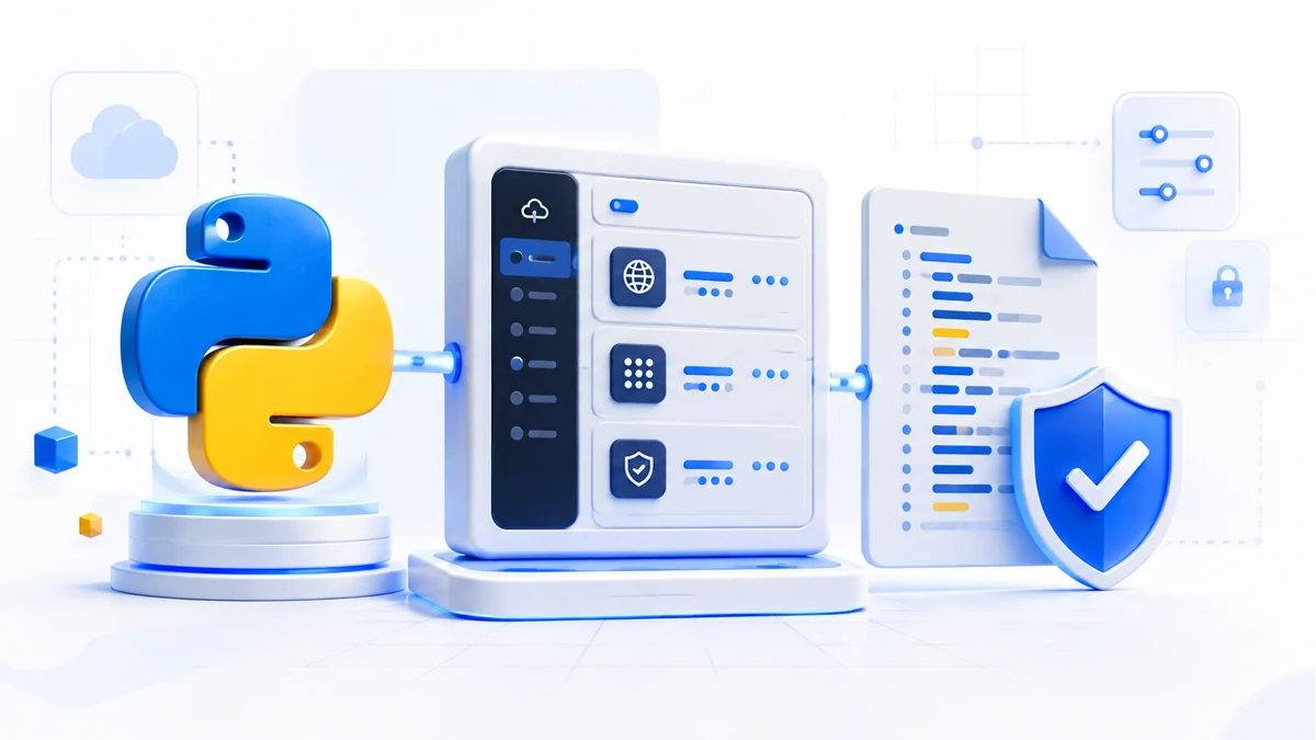 Python application runtime connected to a server control panel and a protected Nginx configuration