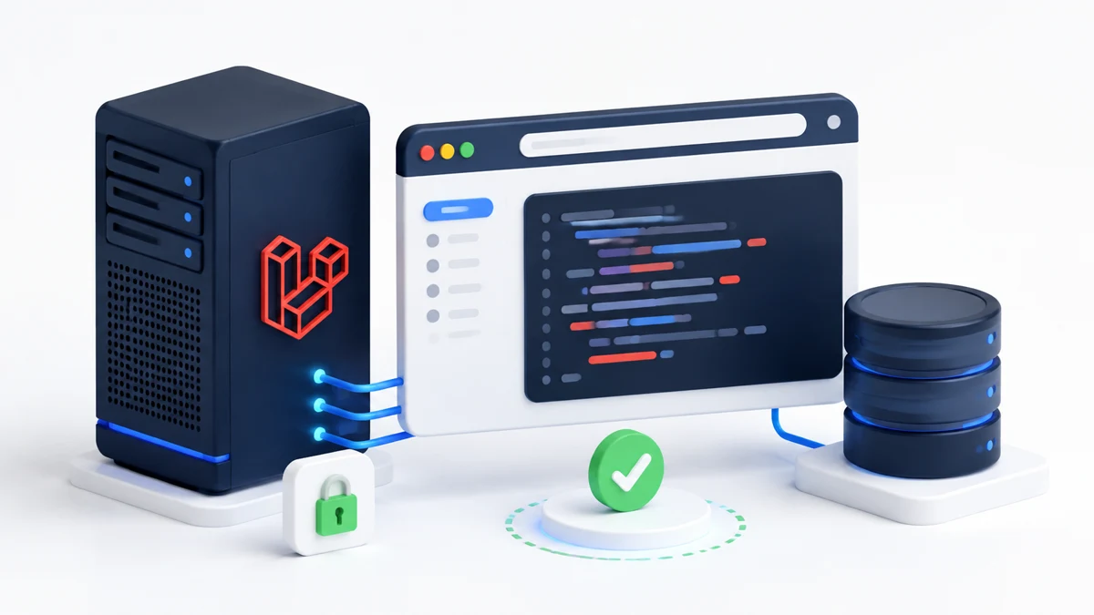 Laravel application connected to its server, deployment workflow, and database