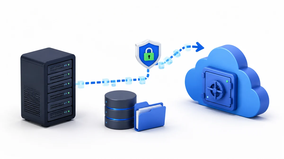 Server files and database moving securely to cloud storage