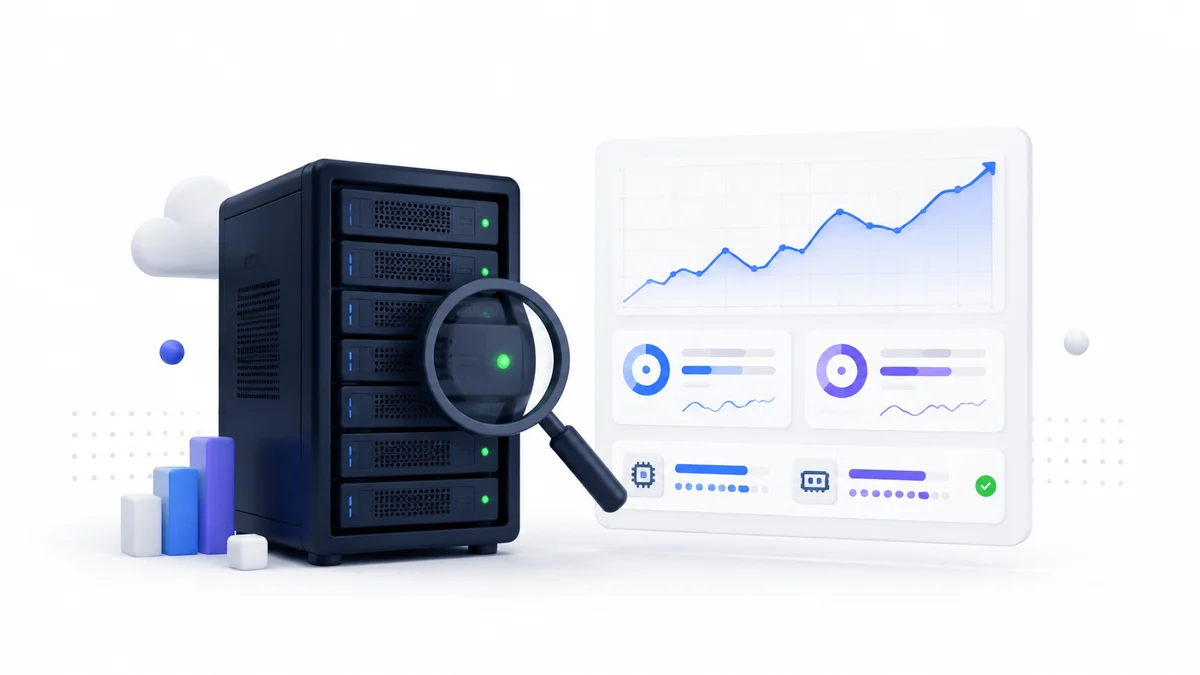 Server rack beside a health and performance dashboard