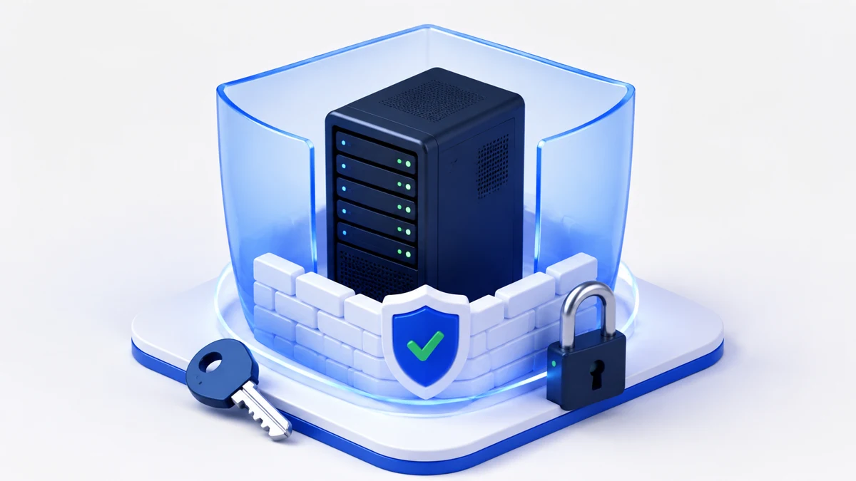 VPS protected by a firewall, shield, SSH key, and access lock